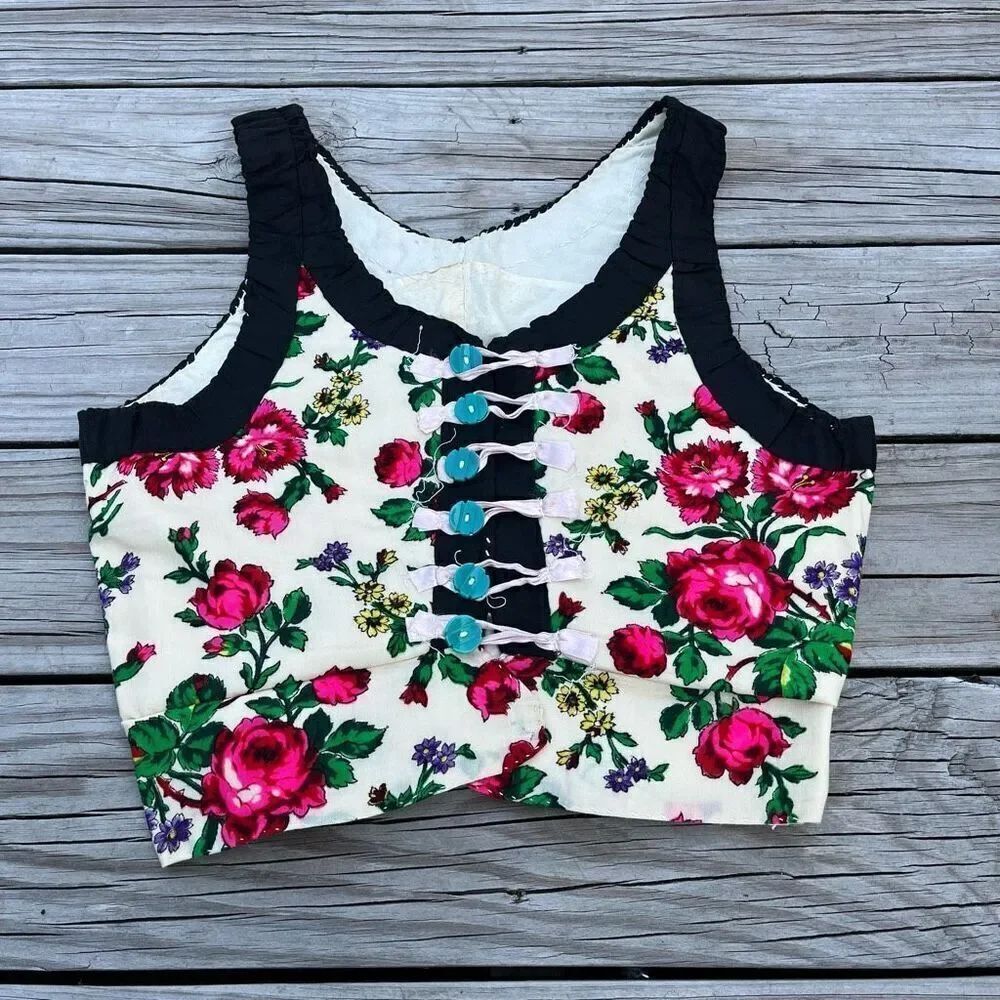 Vintage 1920s Antique Slovak Bustier Women’s Floral Handmade Vest Blouse